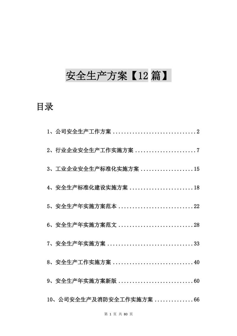 公司安全生产工作方案【12篇】.doc_第1页