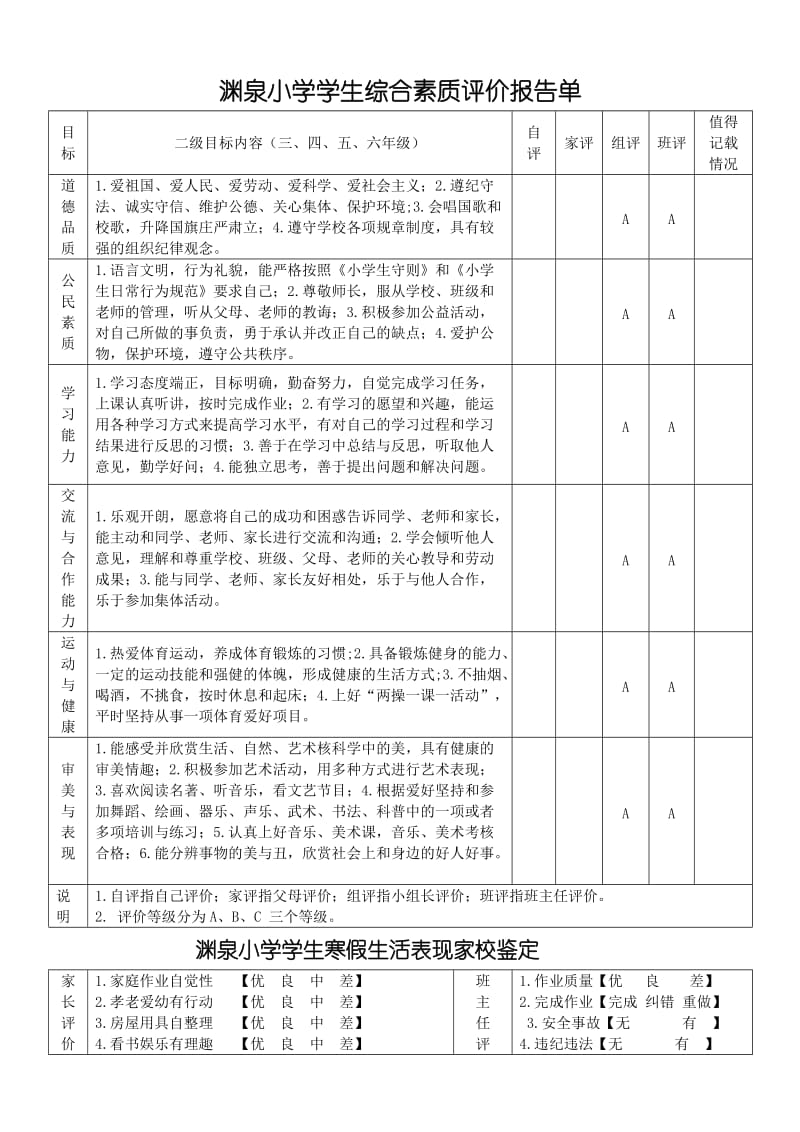 渊泉小学学生综合素质评价报告.doc_第1页