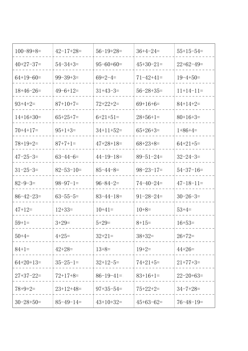 非常强大的小学100以内加减混合运算口算题大整理.doc_第1页