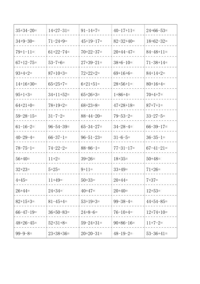 非常强大的小学100以内加减混合运算口算题大整理.doc_第3页