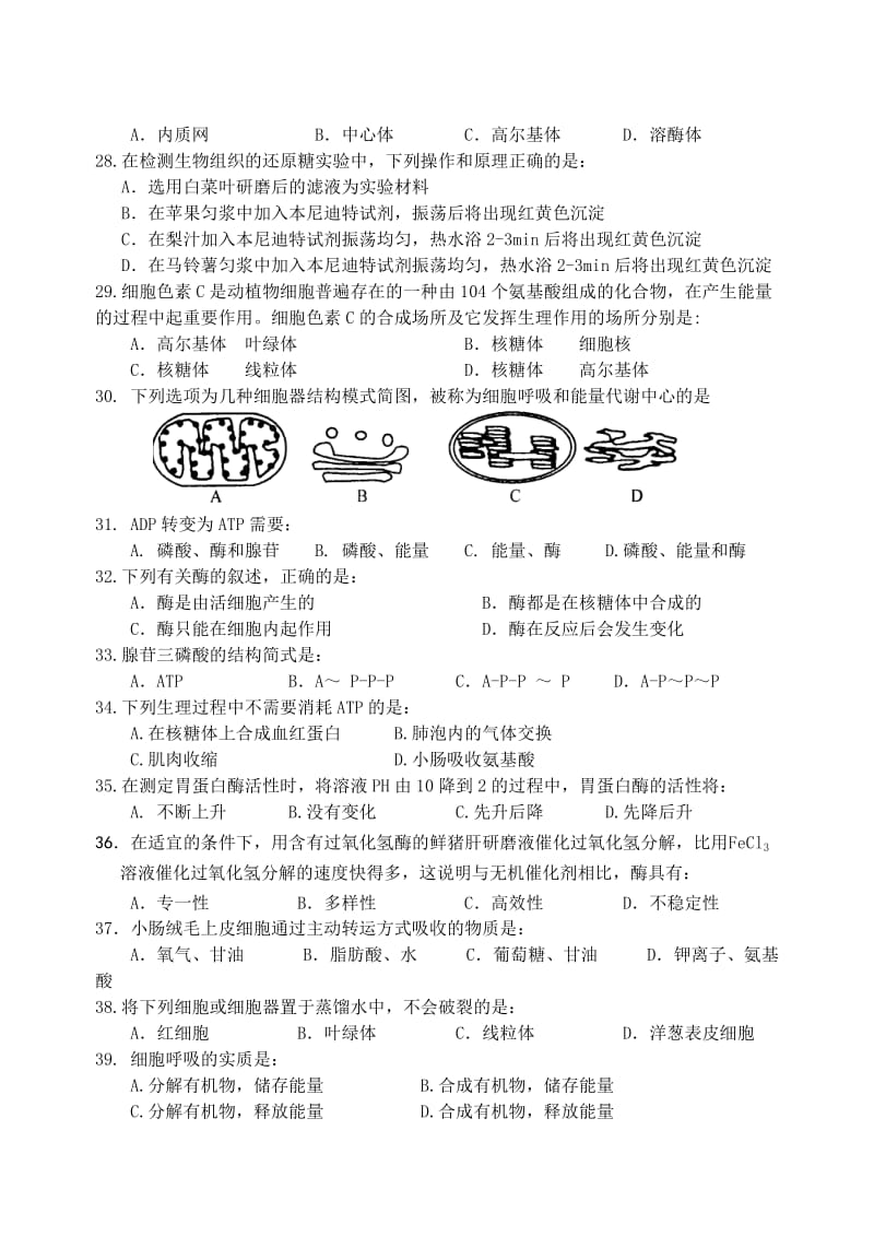 桐乡市高级中学2011学年第一学期高二年级期中生物试卷文科.doc_第3页