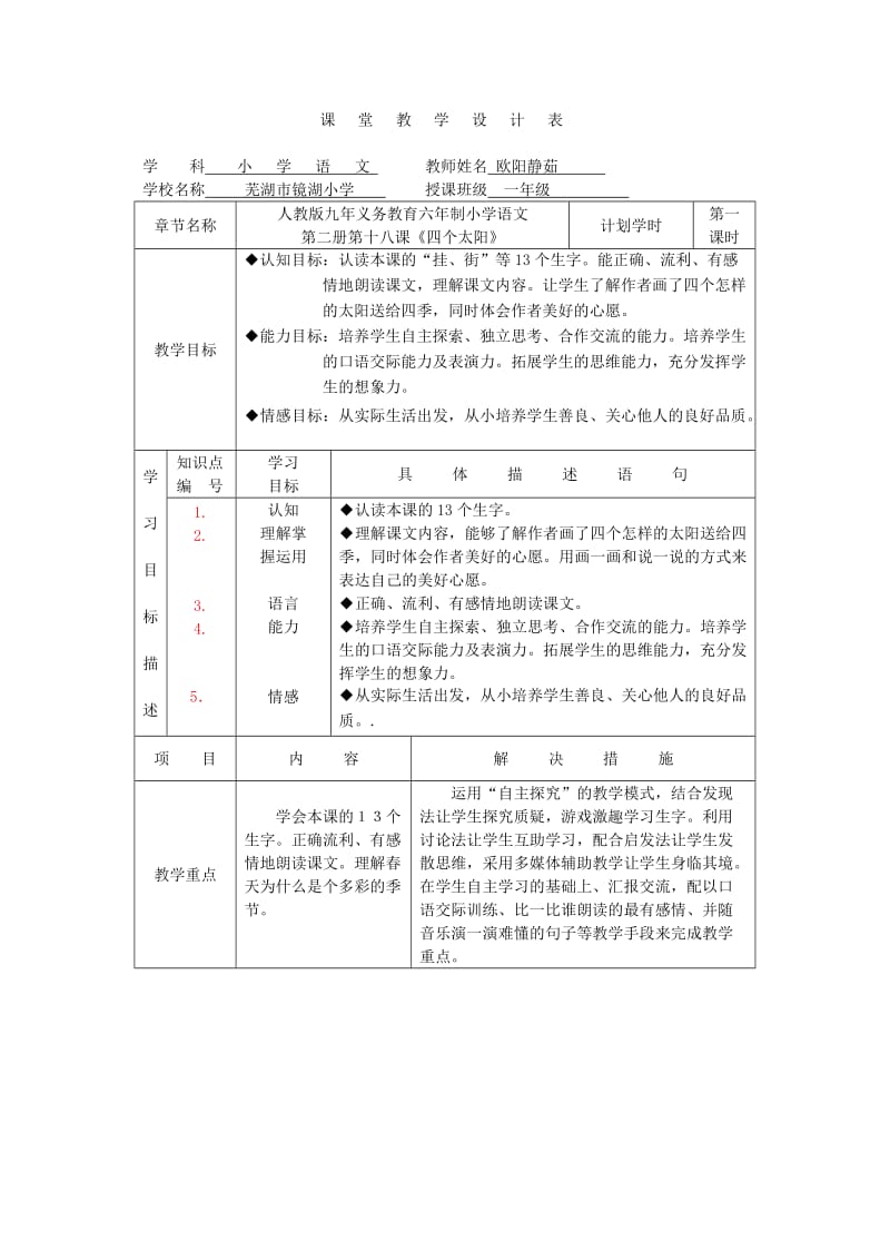 课堂教学设计表学科小学语文.doc_第1页