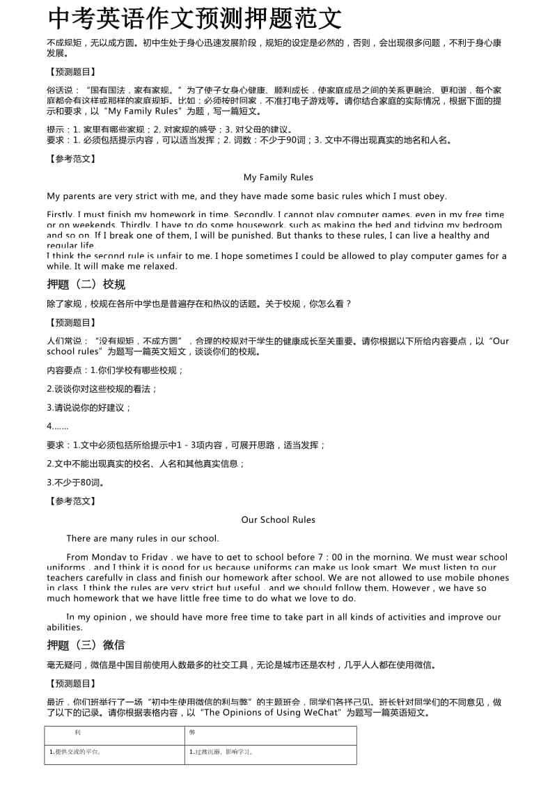 中考英语作文预测押题范文.doc_第1页