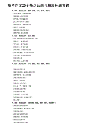 高考作文20個(gè)熱點(diǎn)話題與精彩標(biāo)題集錦.doc