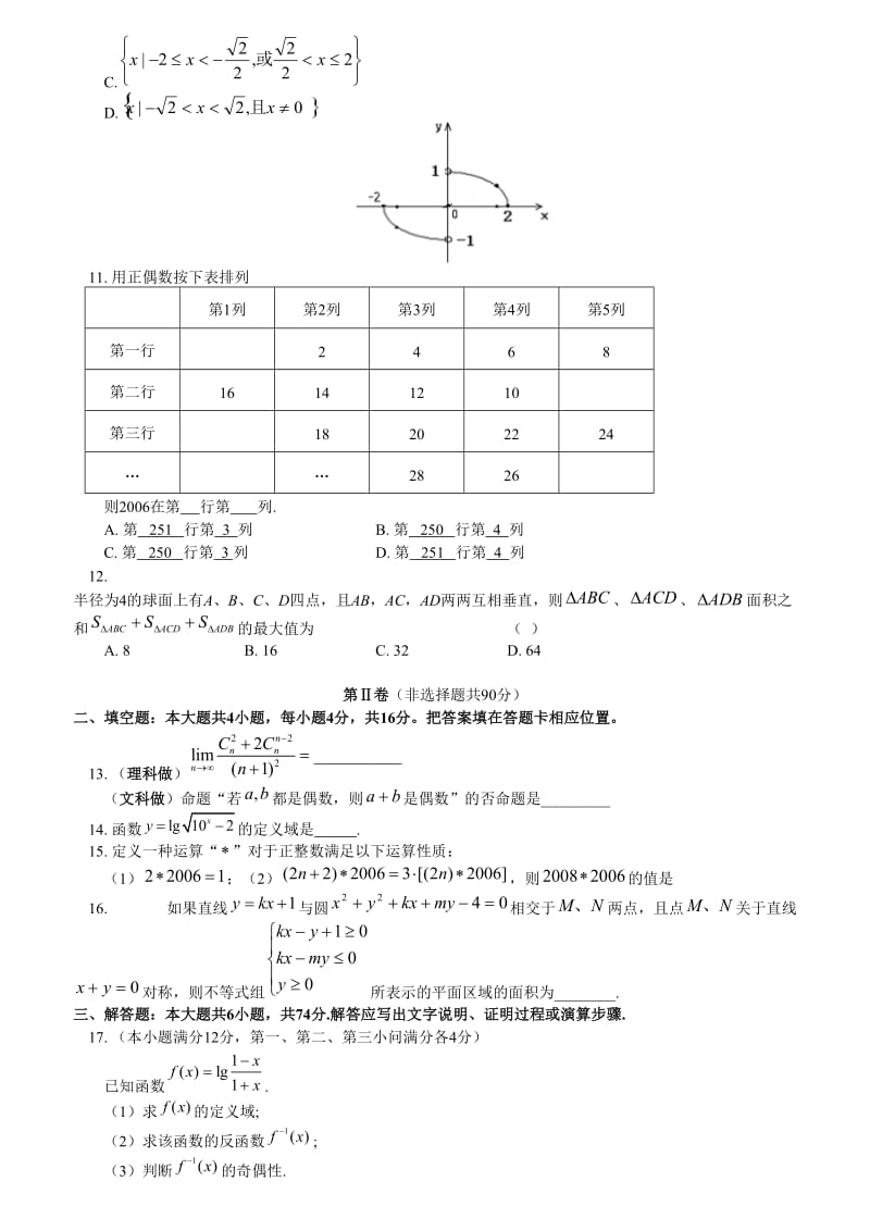 高三数学综合模拟试卷(一).doc_第2页