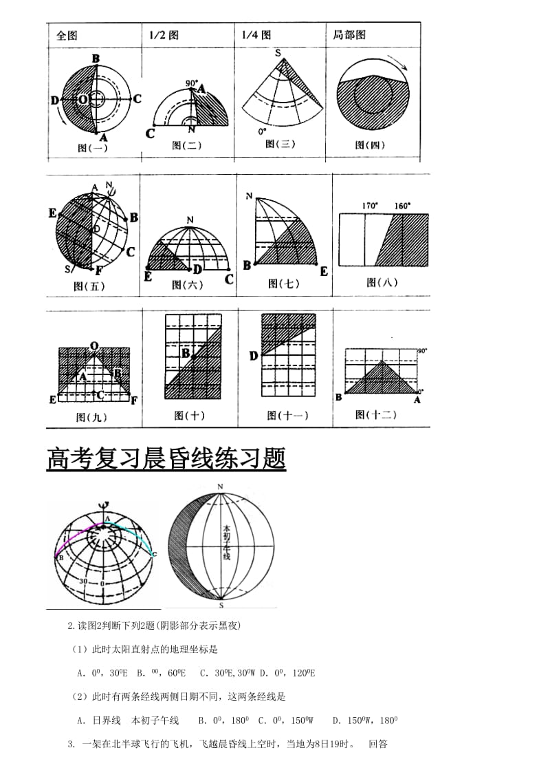 高考复习晨昏线练习题.doc_第1页