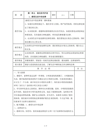 感受生活中的法律第一課時教案.doc