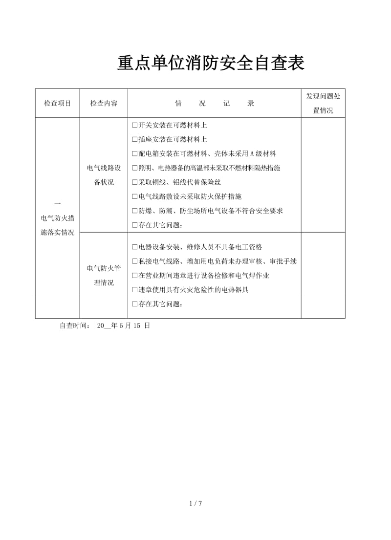 重点单位消防安全自查表.doc_第1页