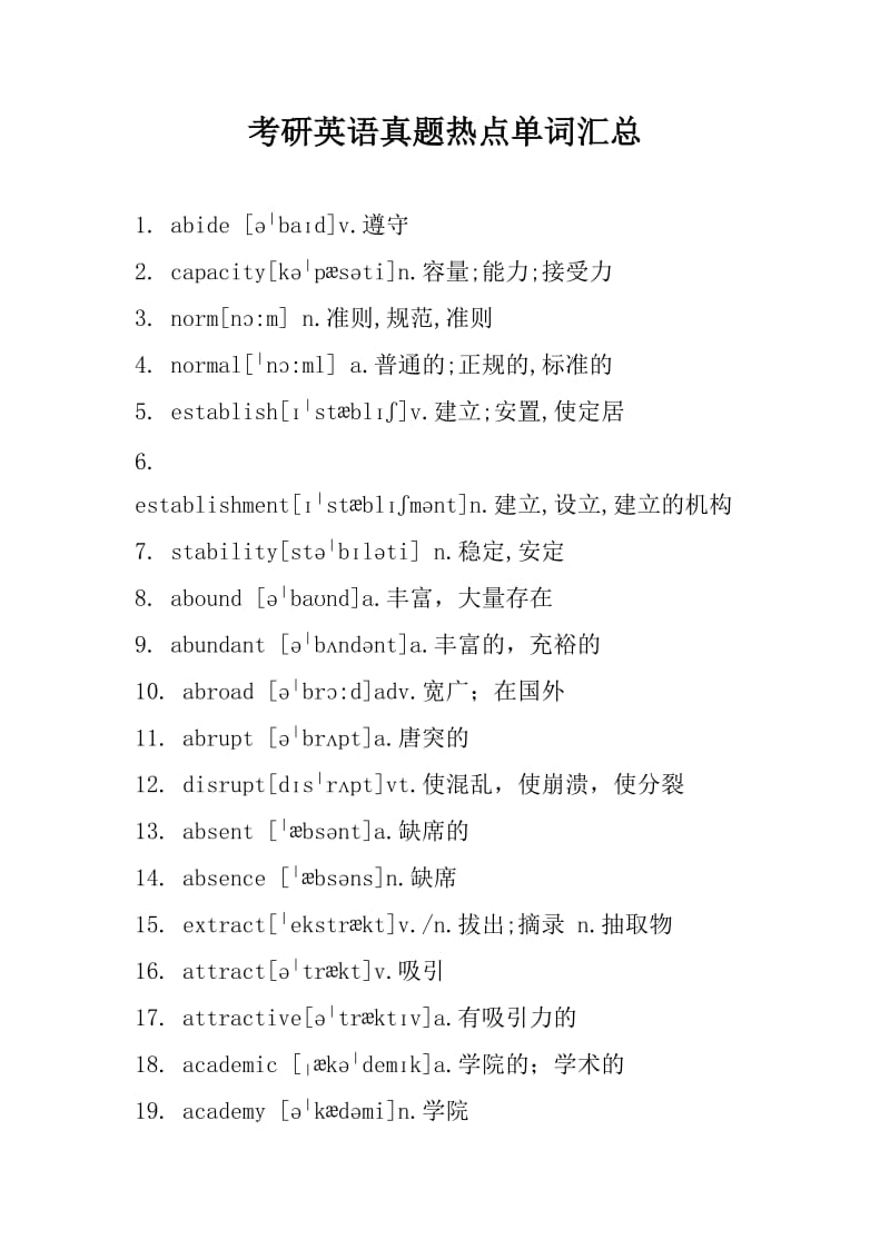 考研英语真题热点单词汇总_第1页