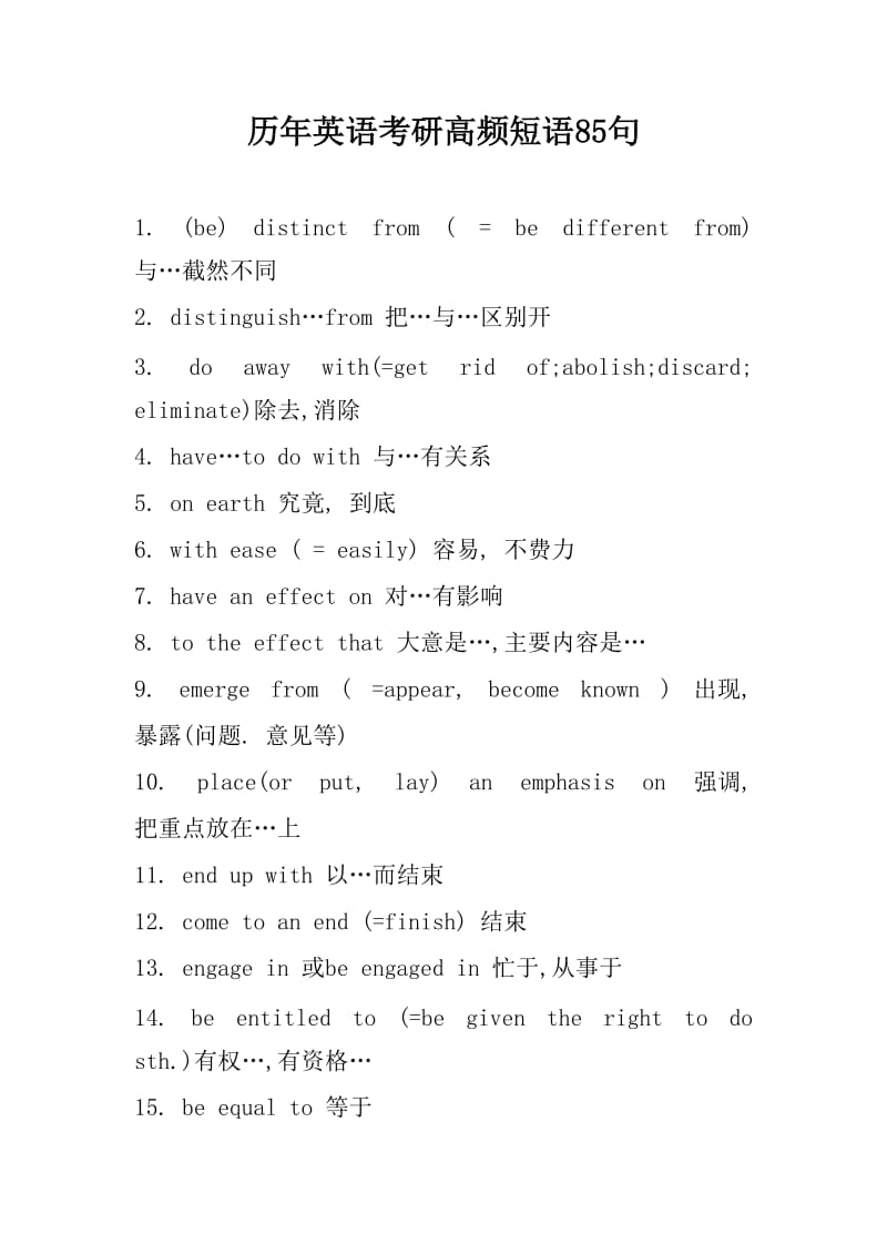 历年英语考研高频短语85句_第1页