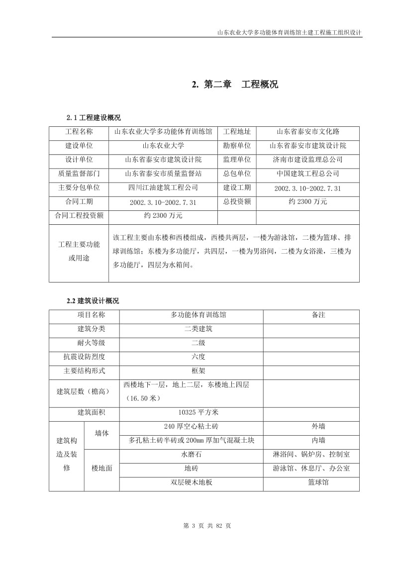 山东农业大学多功能体育训练馆土建工程施工组织设计_第3页