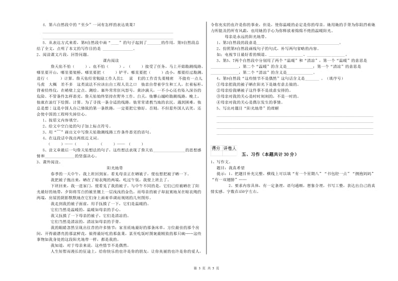 自贡市实验小学六年级语文【上册】过关检测试题 含答案.doc_第3页