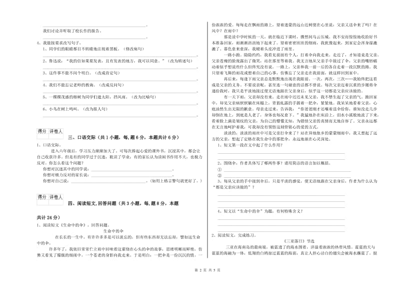 荆州市实验小学六年级语文下学期过关检测试题 含答案.doc_第2页
