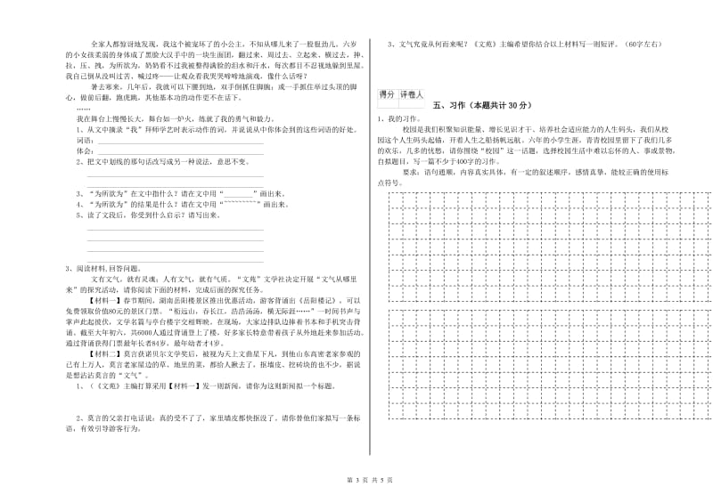 玉树藏族自治州实验小学六年级语文【上册】模拟考试试题 含答案.doc_第3页