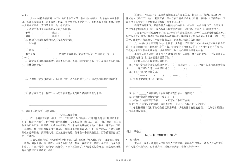 湘潭市实验小学六年级语文【上册】考前练习试题 含答案.doc_第3页