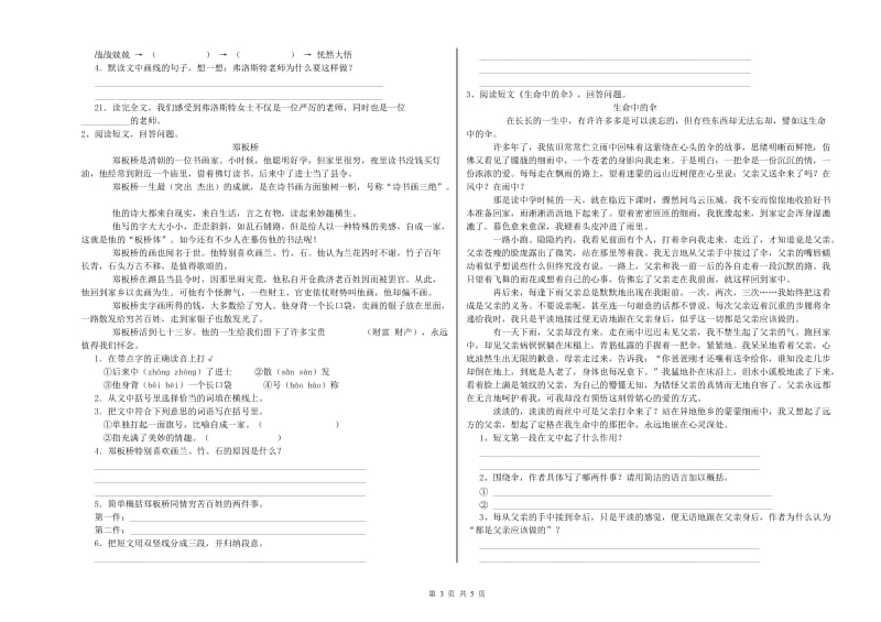 福建省重点小学小升初语文自我检测试卷B卷 含答案.doc_第3页