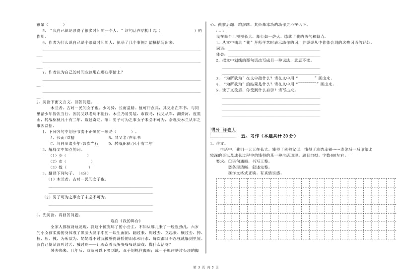 盐城市实验小学六年级语文【下册】提升训练试题 含答案.doc_第3页