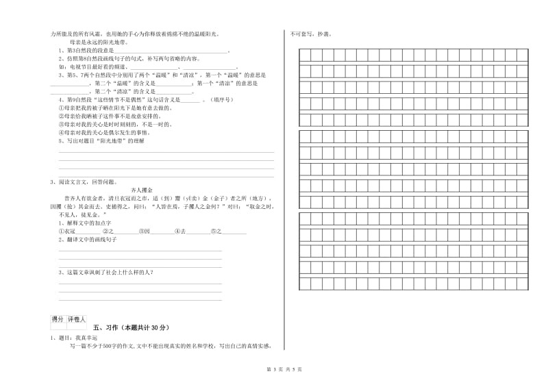 漳州市实验小学六年级语文【下册】考前练习试题 含答案.doc_第3页