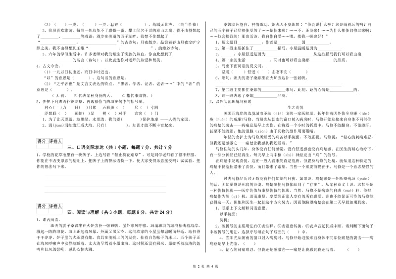 湖南省小升初语文模拟考试试卷A卷 附解析.doc_第2页