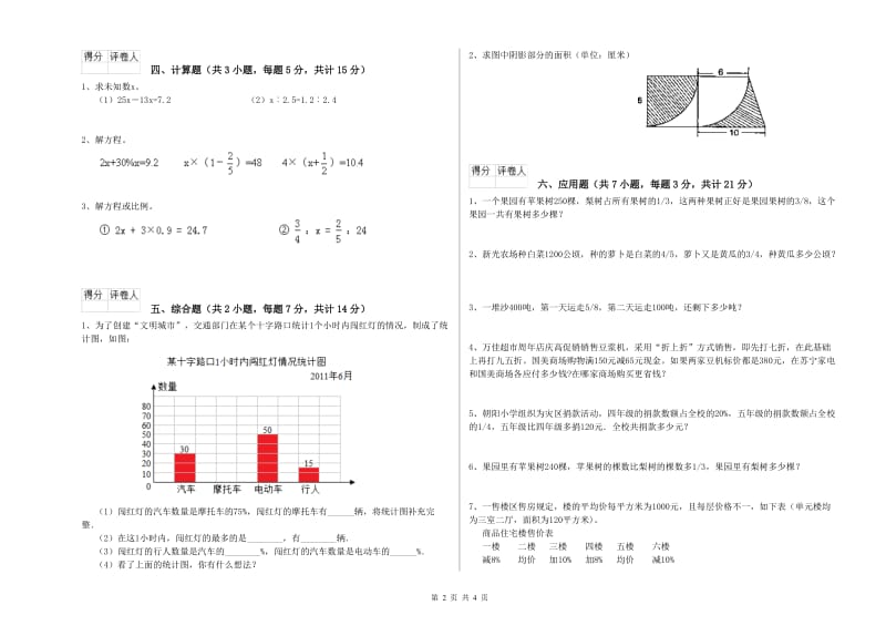 漳州市实验小学六年级数学【上册】期末考试试题 附答案.doc_第2页