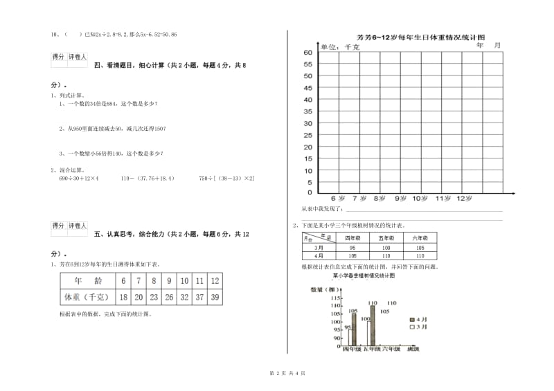 苏教版四年级数学【上册】期末考试试卷B卷 附答案.doc_第2页