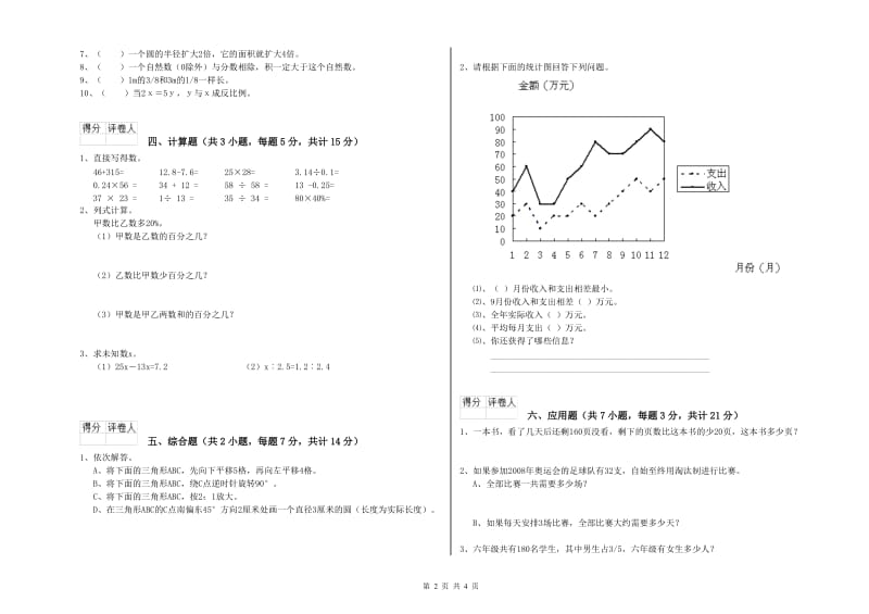 漳州市实验小学六年级数学上学期期中考试试题 附答案.doc_第2页