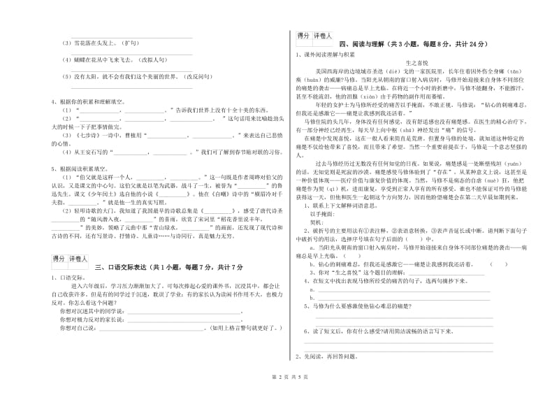 绥化市重点小学小升初语文过关检测试卷 附答案.doc_第2页