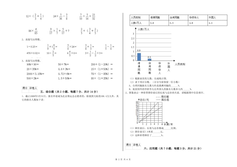 潮州市实验小学六年级数学【下册】综合练习试题 附答案.doc_第2页