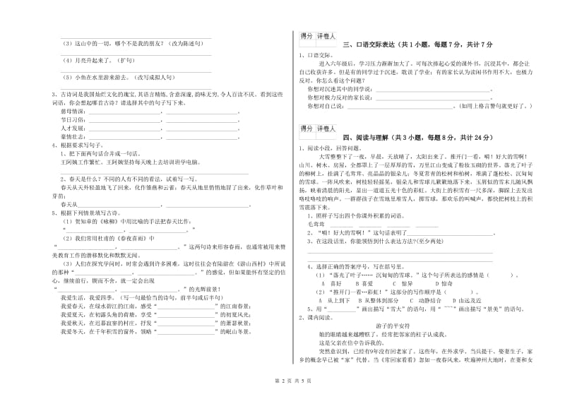 红河哈尼族彝族自治州重点小学小升初语文能力测试试题 附答案.doc_第2页