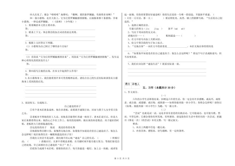 湘教版六年级语文上学期考前检测试卷C卷 含答案.doc_第3页