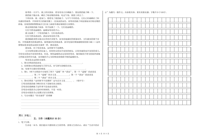 濮阳市实验小学六年级语文上学期能力检测试题 含答案.doc_第3页