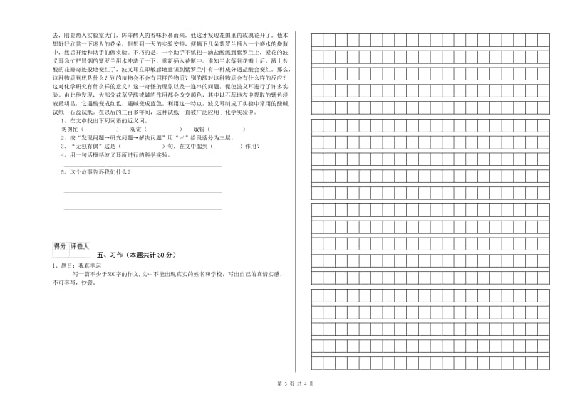 苏州市实验小学六年级语文【下册】模拟考试试题 含答案.doc_第3页