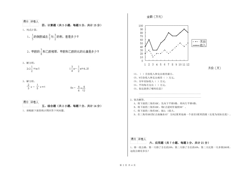 苏教版六年级数学【上册】开学考试试题C卷 含答案.doc_第2页