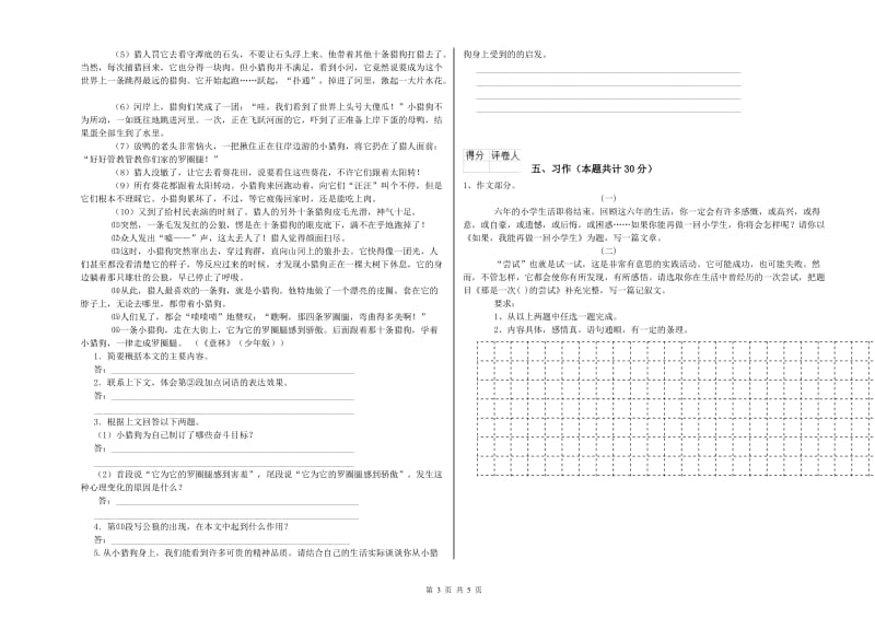 濮阳市实验小学六年级语文下学期月考试题 含答案.doc_第3页