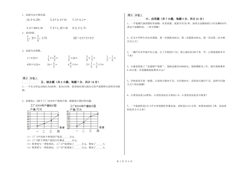 烟台市实验小学六年级数学【下册】综合练习试题 附答案.doc_第2页