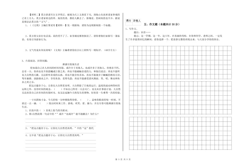 湖南省重点小学小升初语文能力检测试卷 附答案.doc_第3页