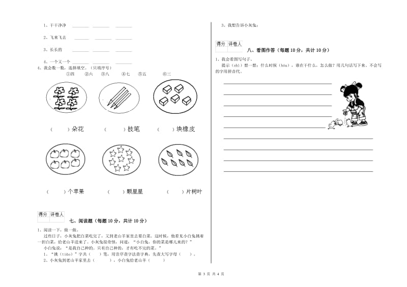 石家庄市实验小学一年级语文下学期能力检测试卷 附答案.doc_第3页