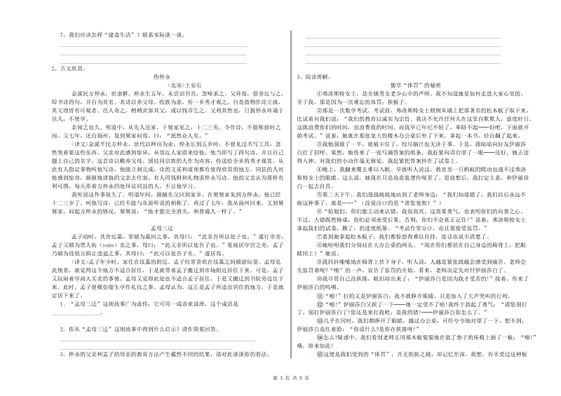 湘教版六年级语文下学期综合练习试卷D卷 附解析.doc_第3页