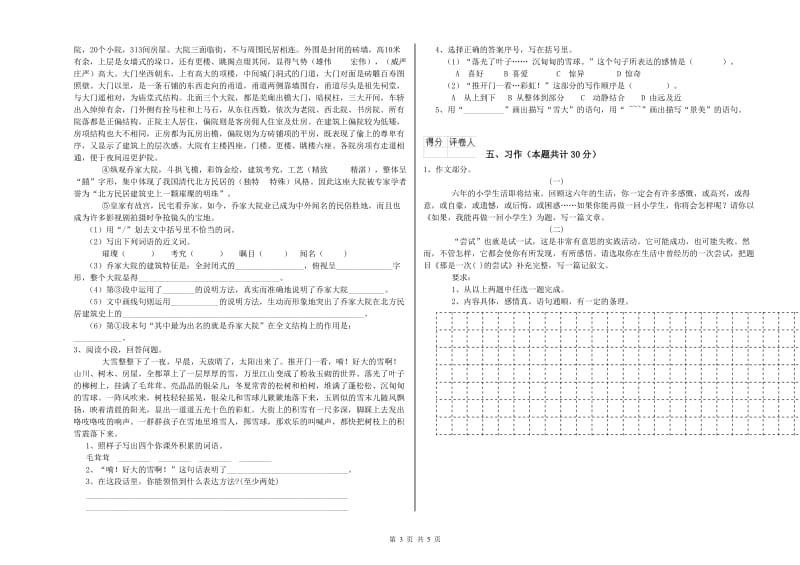 滨州市实验小学六年级语文【下册】综合练习试题 含答案.doc_第3页