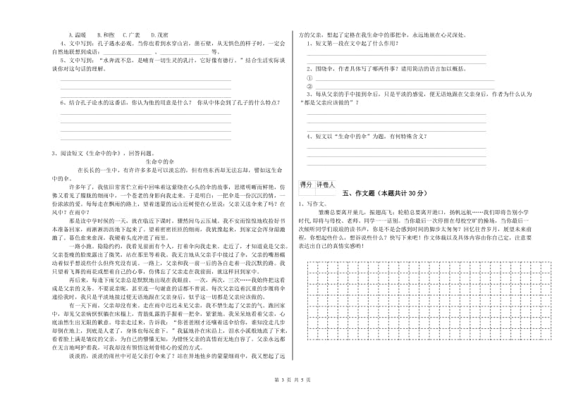 甘孜藏族自治州重点小学小升初语文能力测试试卷 含答案.doc_第3页