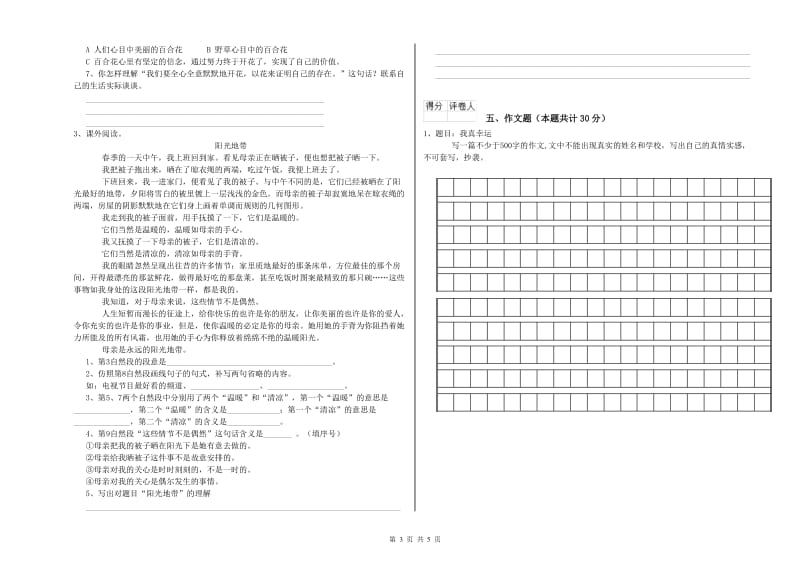 濮阳市重点小学小升初语文每周一练试卷 附答案.doc_第3页