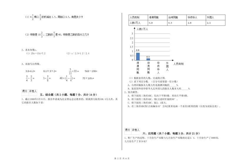 苏教版六年级数学【下册】期末考试试题D卷 含答案.doc_第2页