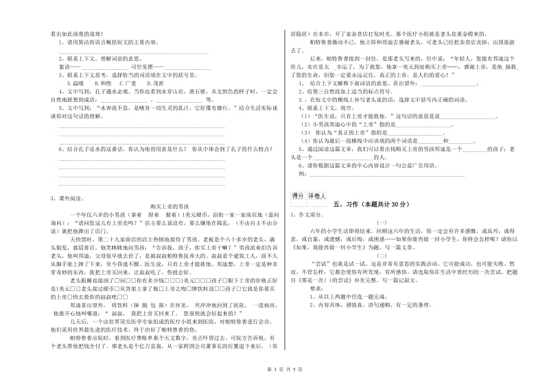 湘教版六年级语文下学期能力提升试卷D卷 附答案.doc_第3页