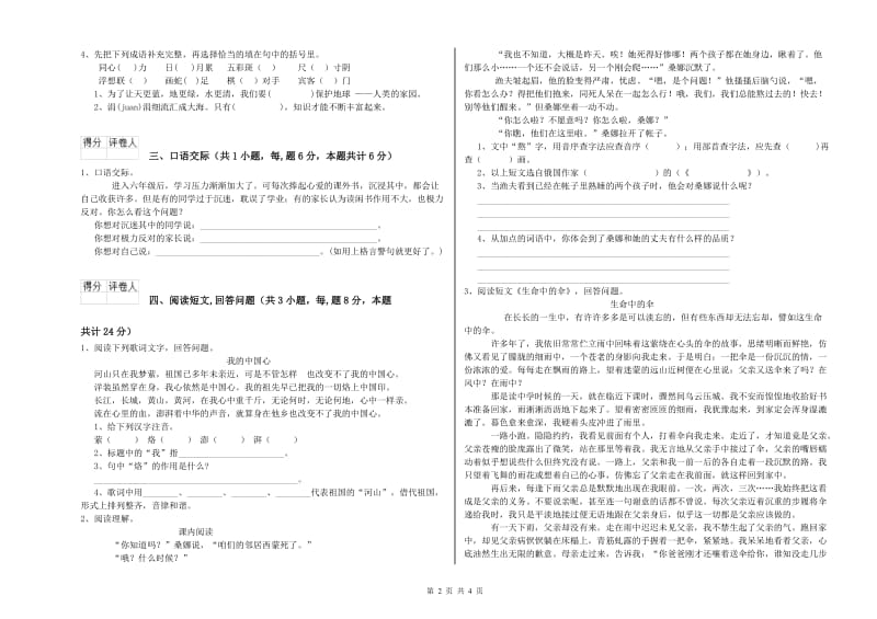 焦作市实验小学六年级语文【下册】能力提升试题 含答案.doc_第2页