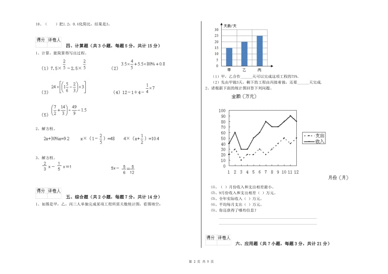苏教版六年级数学【上册】全真模拟考试试题B卷 附解析.doc_第2页