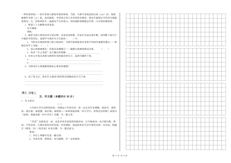 福建省重点小学小升初语文模拟考试试题A卷 附答案.doc_第3页