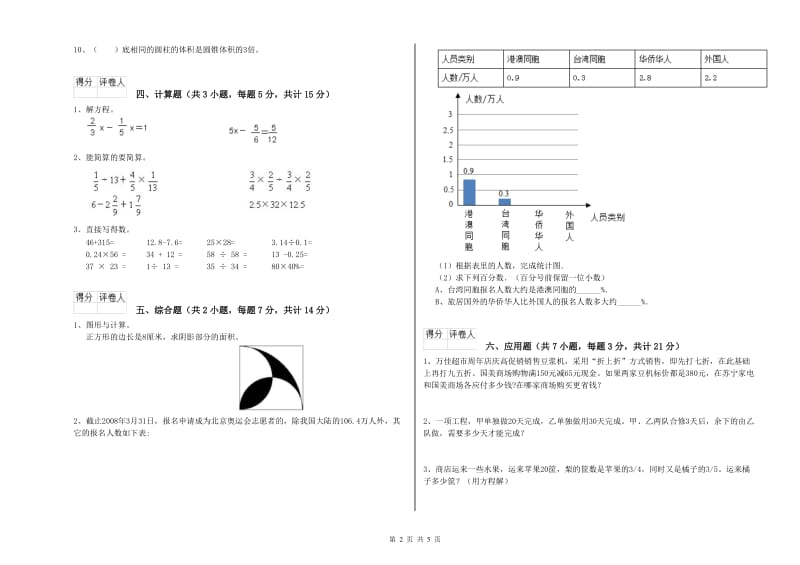 湘教版六年级数学【上册】全真模拟考试试卷C卷 含答案.doc_第2页