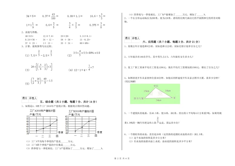 滨州市实验小学六年级数学【上册】期末考试试题 附答案.doc_第2页