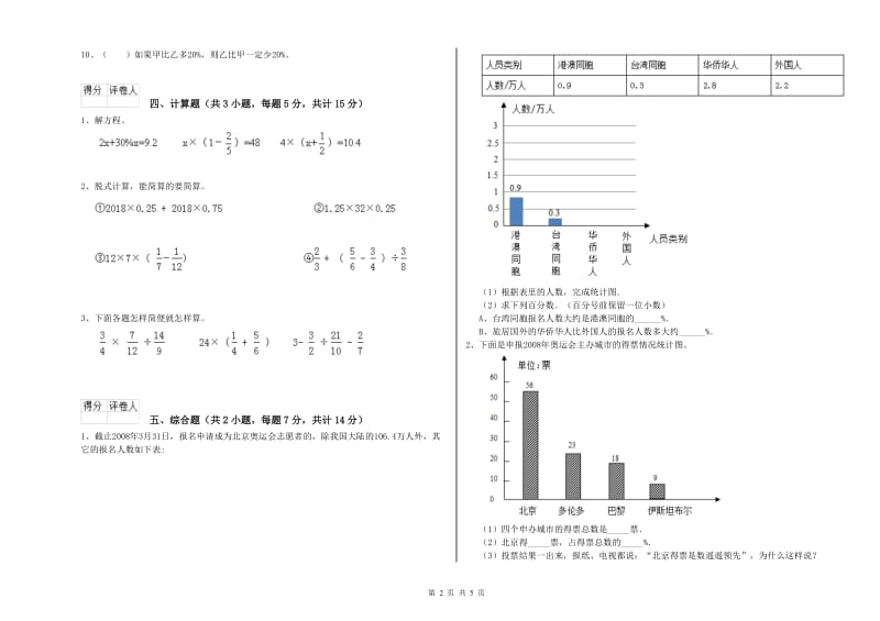 盘锦市实验小学六年级数学【下册】全真模拟考试试题 附答案.doc_第2页