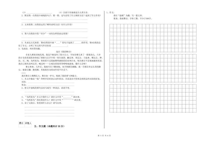 湖南省重点小学小升初语文考前练习试卷B卷 含答案.doc_第3页